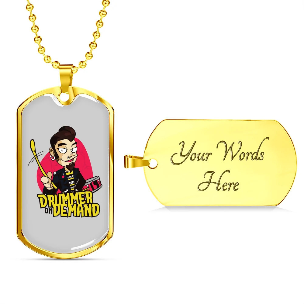 Drummer Necklace Drummer on Demand Personalized Engraved Gold Dog Tag Necklace